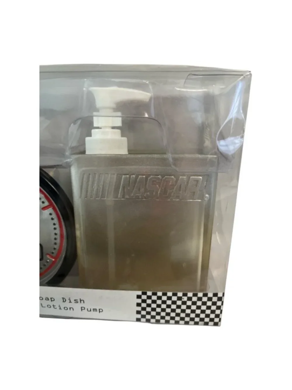 NASCAR Soap Dish and Lotion Pump Bathroom Set New in Box Hand Painted